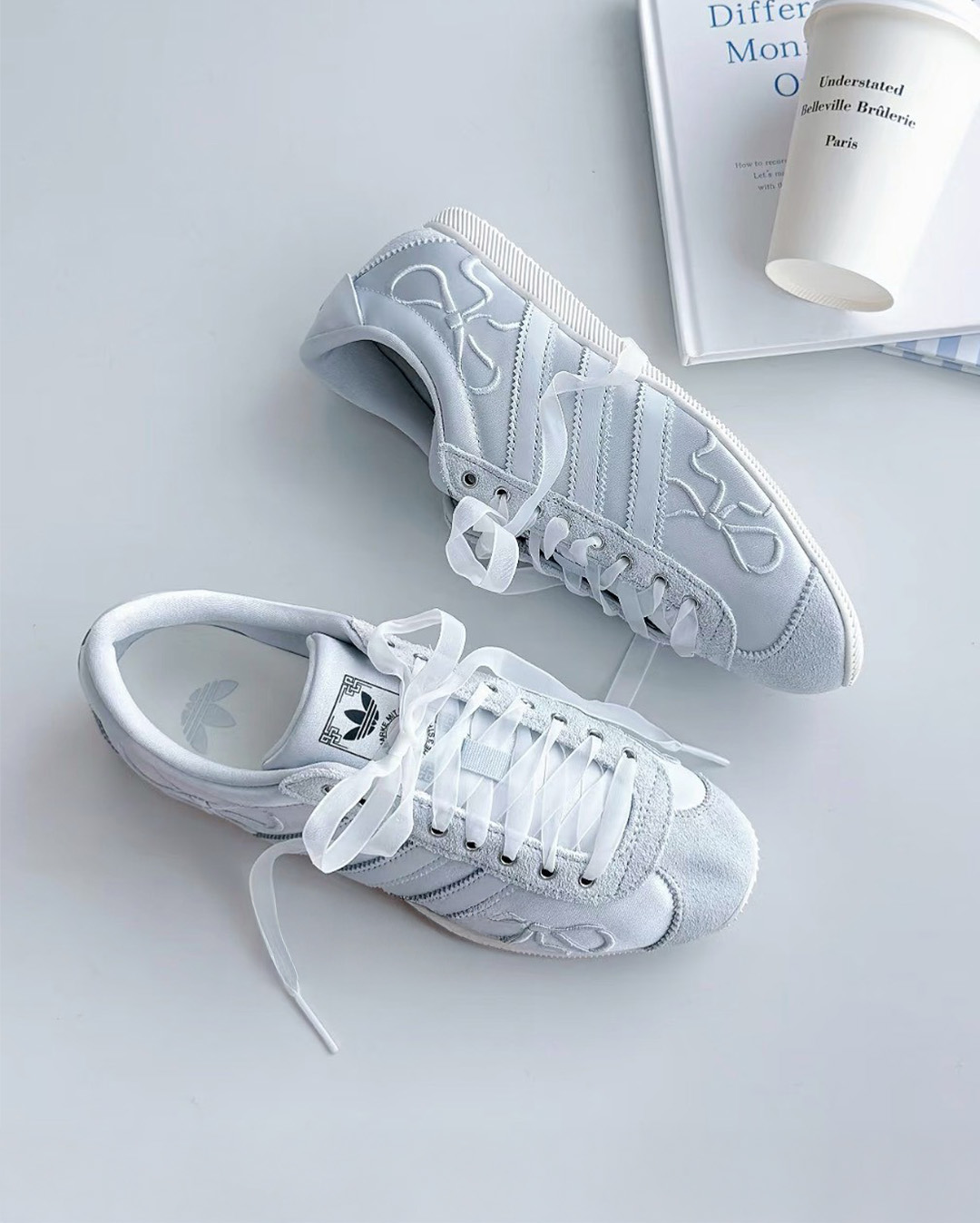 ADIDAS ORIGINALS ANFU 冰藍緞面蝴蝶結芭蕾德訓鞋