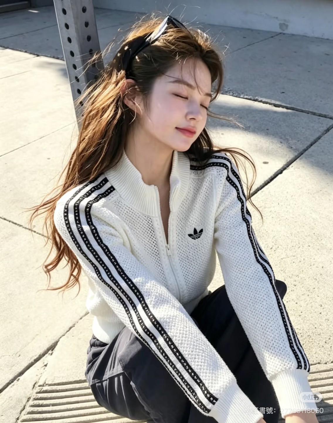 Adidas 宋雨琦同款 鏤空針織短版外套